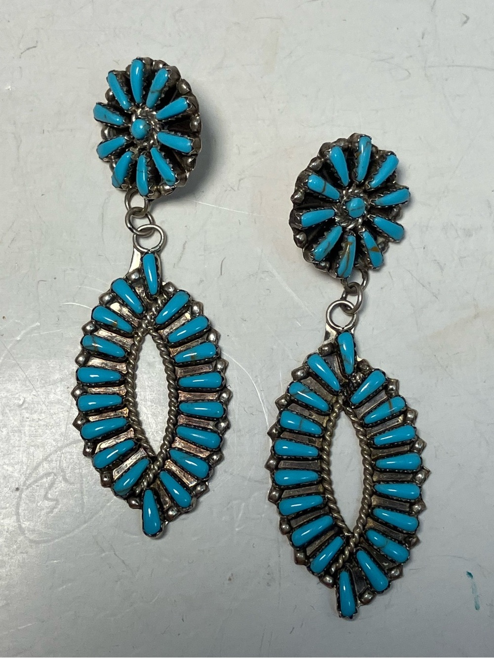 Navajo Tyler Brown TB Sterling Turquoise Cluster Dangle Earrings